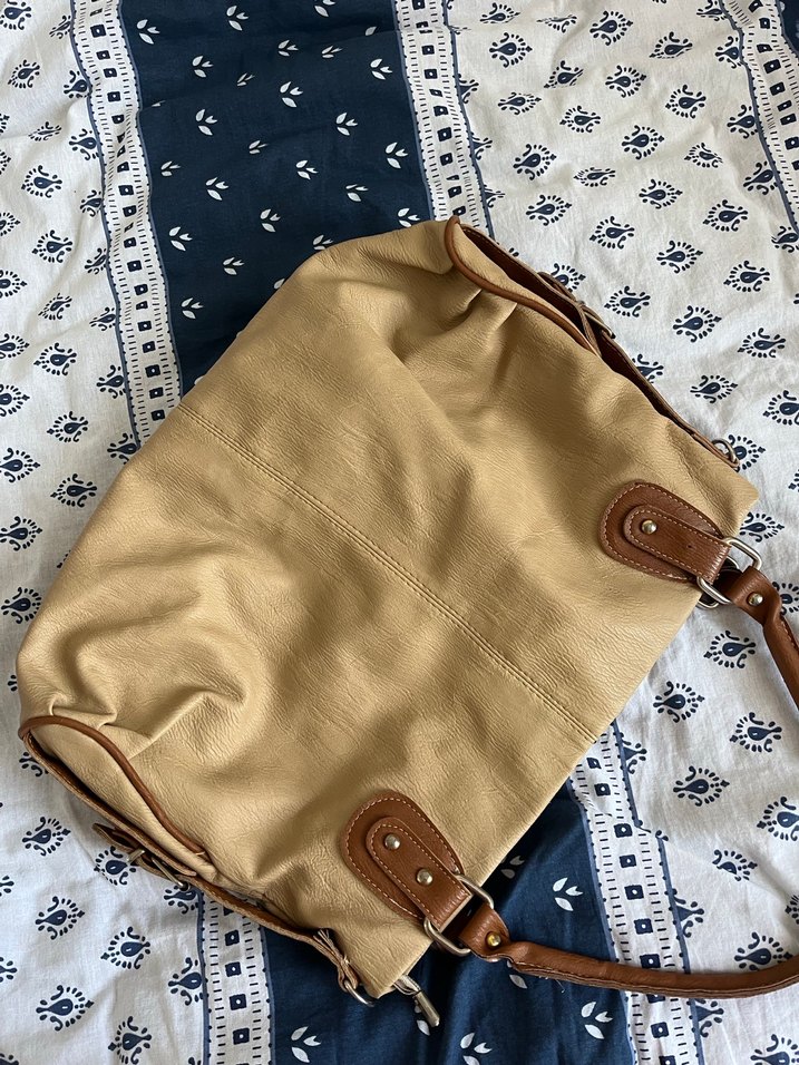 Vintage Bej Deri Kadın Omuz Çantası - Görsel 3