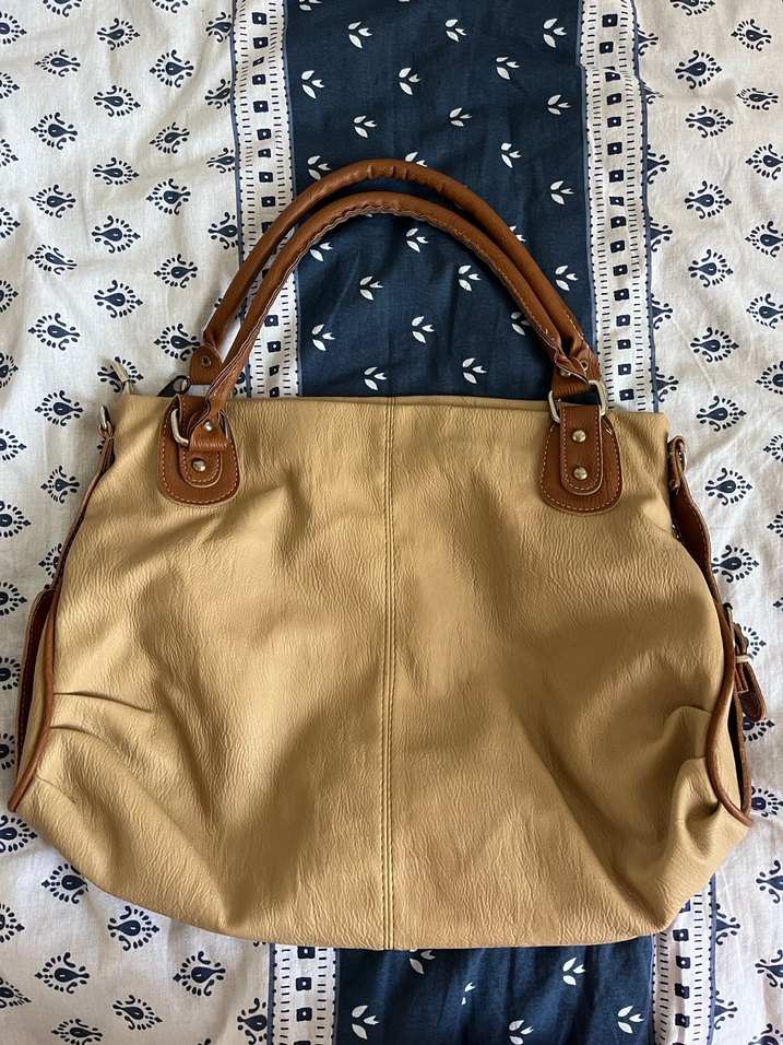 Vintage Bej Deri Kadın Omuz Çantası - Görsel 2