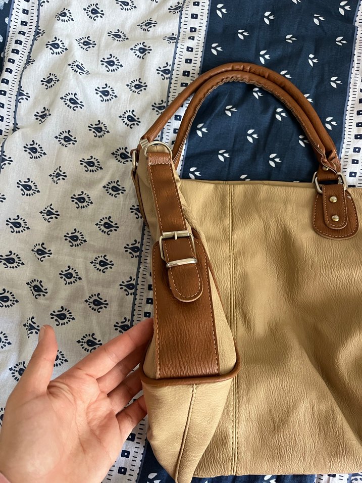 Vintage Bej Deri Kadın Omuz Çantası - Görsel 4