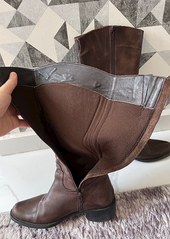 Vintage Kahverengi Nakışlı Deri Kadın Dizüstü Çizme - Görsel 7