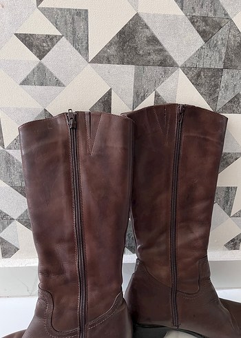 Vintage Kahverengi Nakışlı Deri Kadın Dizüstü Çizme - Görsel 8