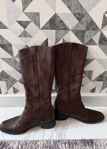 Vintage Kahverengi Nakışlı Deri Kadın Dizüstü Çizme - Görsel 9