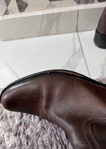 Vintage Kahverengi Nakışlı Deri Kadın Dizüstü Çizme - Görsel 6