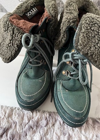 Vintage Gri Yeşil Süet Kürklü Yüksek Topuklu Bot - Görsel 7