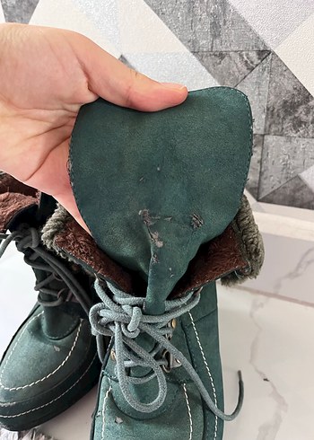 Vintage Gri Yeşil Süet Kürklü Yüksek Topuklu Bot - Görsel 6
