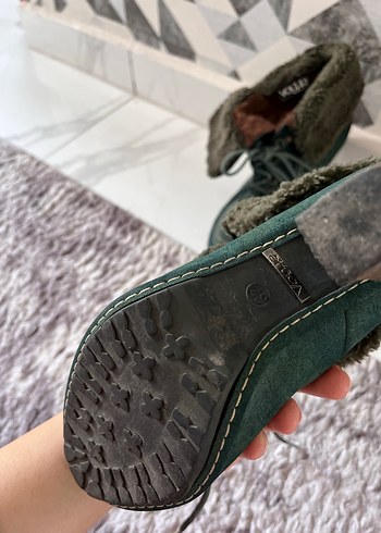Vintage Gri Yeşil Süet Kürklü Yüksek Topuklu Bot - Görsel 8