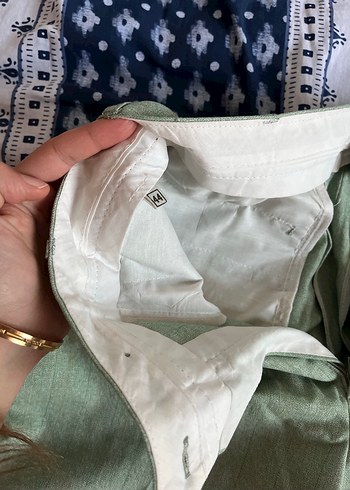 Vintage Düğmeli Salaş Yeşil Keten Kadın Pantolon - Görsel 4