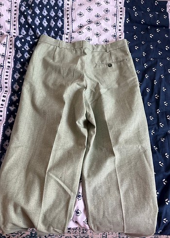 Vintage Düğmeli Salaş Yeşil Keten Kadın Pantolon - Görsel 5