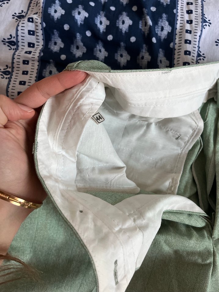 Vintage Düğmeli Salaş Yeşil Keten Kadın Pantolon - Görsel 4