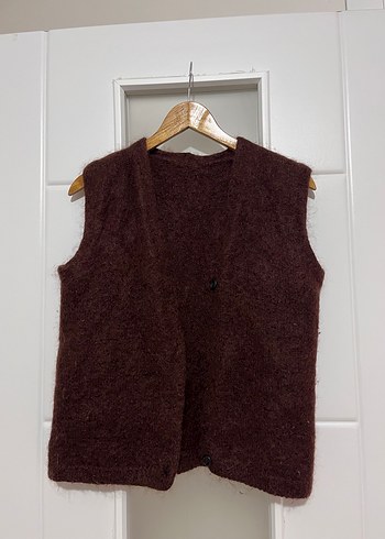 Vintage Kahve Kadın Yün yelek - Görsel 2