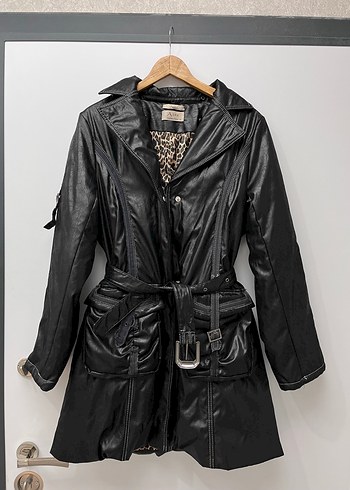 Vintage Y2K Kemerli Siyah Deri Biker Ceket - Görsel 2