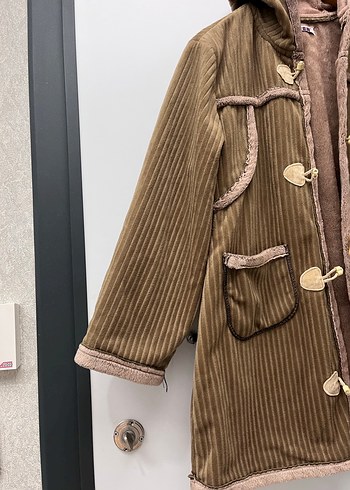 Vintage Y2K kadife Düğmeli yeşil Kadın Kaban - Görsel 4