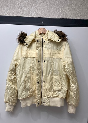 Vintage Kürklü Kapüşonlu sarı Kadın mont - Görsel 2