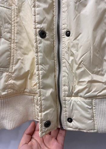 Vintage Kürklü Kapüşonlu sarı Kadın mont - Görsel 4