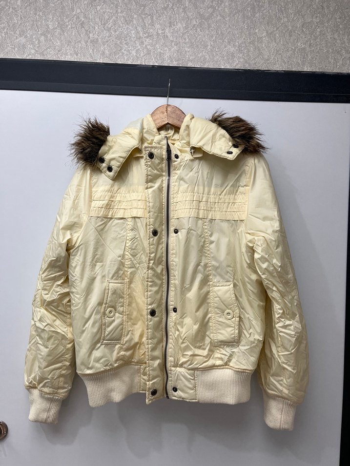 Vintage Kürklü Kapüşonlu sarı Kadın mont - Görsel 2