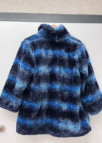 Vintage Y2K Mavi Bağlama Desenli Kürklü Mont - Görsel 4
