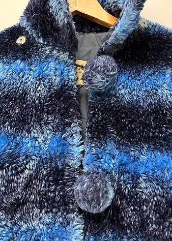 Vintage Y2K Mavi Bağlama Desenli Kürklü Mont - Görsel 8