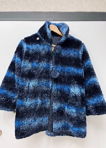 Vintage Y2K Mavi Bağlama Desenli Kürklü Mont - Görsel 3