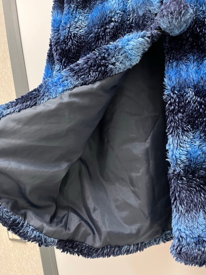 Vintage Y2K  Mavi Bağlama Desenli Kürklü Mont - Görsel 5