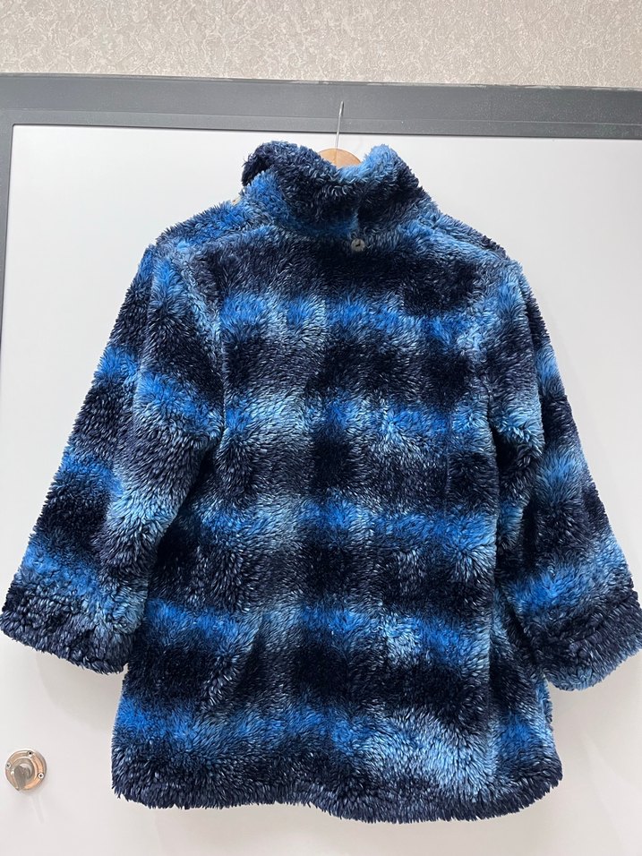 Vintage Y2K  Mavi Bağlama Desenli Kürklü Mont - Görsel 4