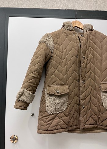 Vintage Y2K Kahverengi Kürklü Kadın Mont - Görsel 3