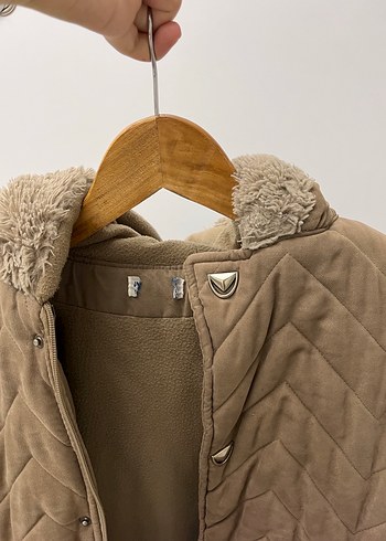 Vintage Y2K Kahverengi Kürklü Kadın Mont - Görsel 5