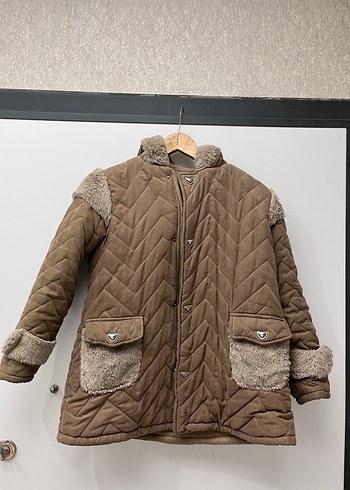 Vintage Y2K Kahverengi Kürklü Kadın Mont - Görsel 2