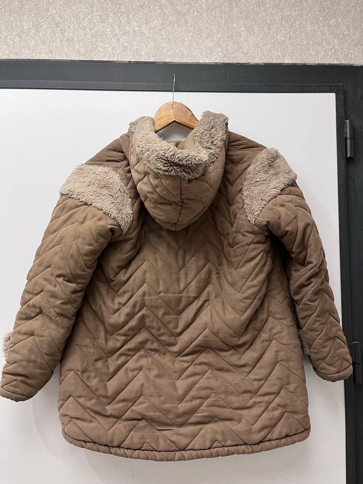 Vintage Y2K Kahverengi Kürklü Kadın Mont - Görsel 4