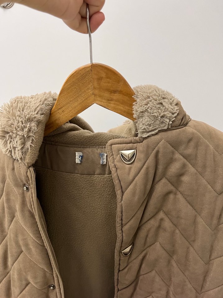 Vintage Y2K Kahverengi Kürklü Kadın Mont - Görsel 5