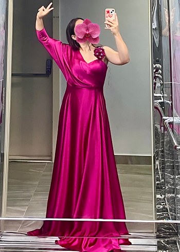 Abiye Pembe Parlak Uzun Abiye Elbise