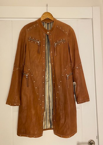 American Vintage Vintage Y2k Hakiki Western Tarzi Kahverengi Deri Uzun Ceket