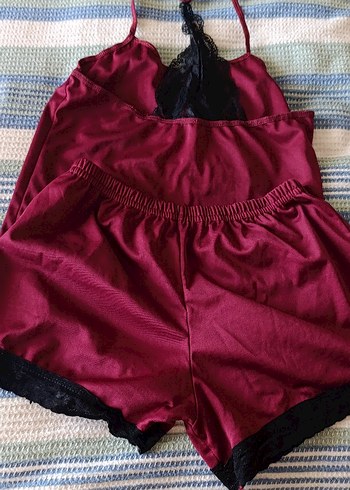 Bordo Mini Gecelik ve Şort Takımı