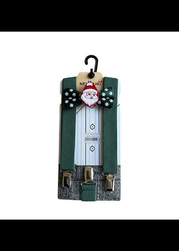 Kırmızı, yılbaşı konseptli papyon ve askı takımı - Görsel 3