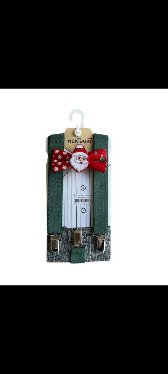 Kırmızı, yılbaşı konseptli papyon ve askı takımı - Görsel 4