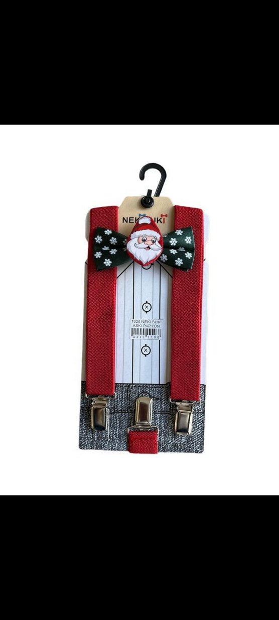 Kırmızı, yılbaşı konseptli papyon ve askı takımı - Görsel 2