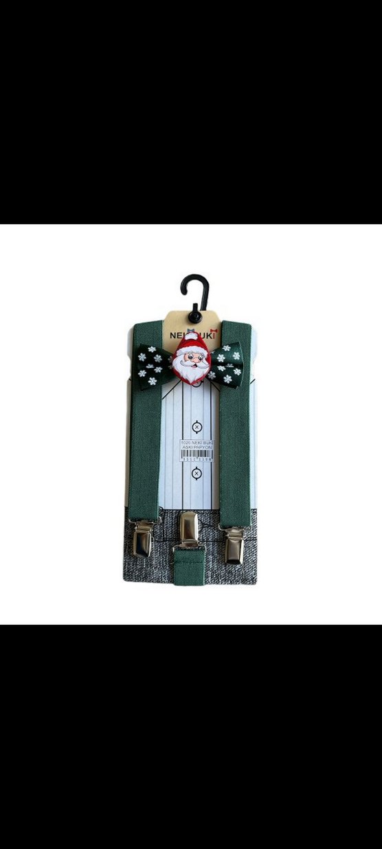 Kırmızı, yılbaşı konseptli papyon ve askı takımı - Görsel 3