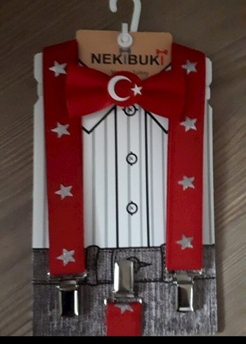 Diğer ay yıldızlı çocuk papyon ve pantalon askısı takım