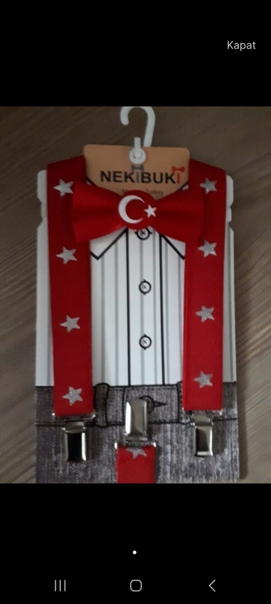 ay yıldızlı çocuk papyon ve pantalon askısı takım - Görsel 3