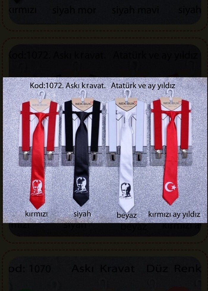 Ay yıldızlı ve atatürklü çocuk papyon ve pantalon askısı takım - Görsel 3