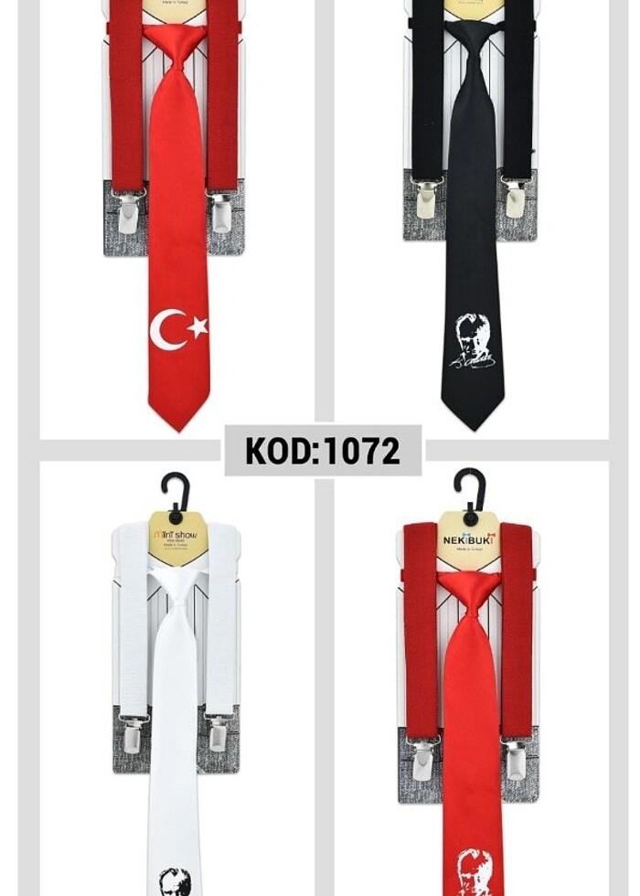 Ay yıldızlı ve atatürklü çocuk papyon ve pantalon askısı takım - Görsel 2