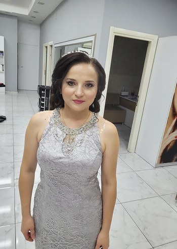 m Beden gri Renk Gri Uzun Abiye Elbise