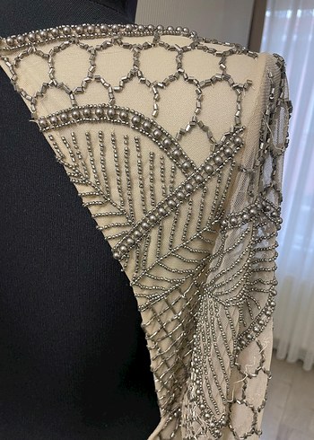 Uzun Kollu V Yaka Yılan Desenli Abiye Elbise - Görsel 6