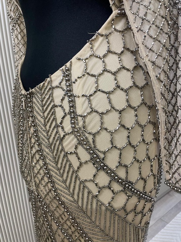 Uzun Kollu V Yaka Yılan Desenli Abiye Elbise - Görsel 3