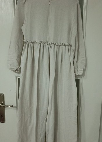 Dantel Detaylı Bej Uzun Keten Elbise - Görsel 2