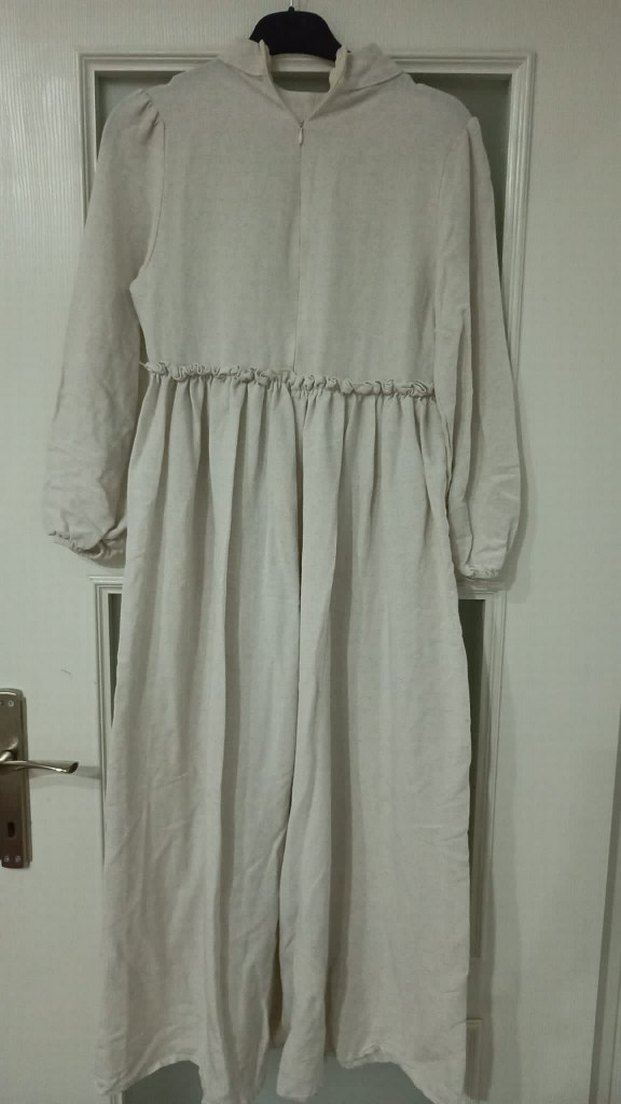 Dantel Detaylı Bej Uzun Keten Elbise - Görsel 2