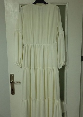 Uzun Kollu Beyaz Nakışlı Bohem Elbise - Görsel 2