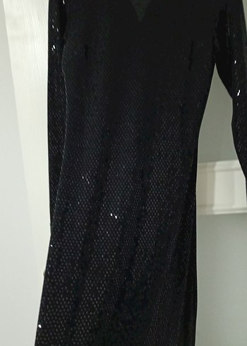 Siyah Payetli Uzun Kollu Uzun Abiye Elbise - Görsel 2