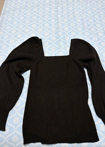 Siyah Kare Yaka Kadın Triko Kazak - Görsel 2