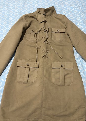 Düğmeli Bej Süet Kadın elbise - Görsel 3