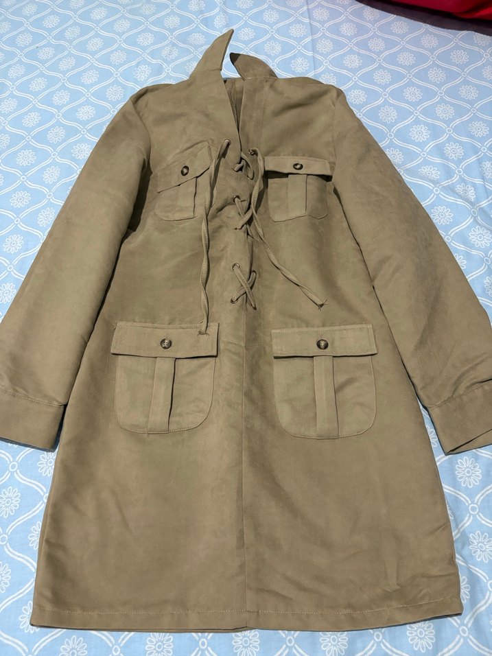 Düğmeli Bej Süet Kadın elbise - Görsel 2